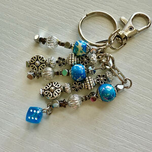 Blue Dice #1 Handmade Bag Charm Keychain | One of a Kind | Crystal Accessory